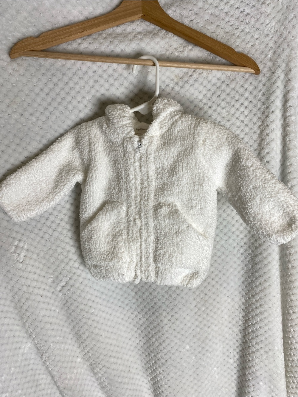 Angel Dear Plush Sherpa Baby Hoodie Jacket in Solid White